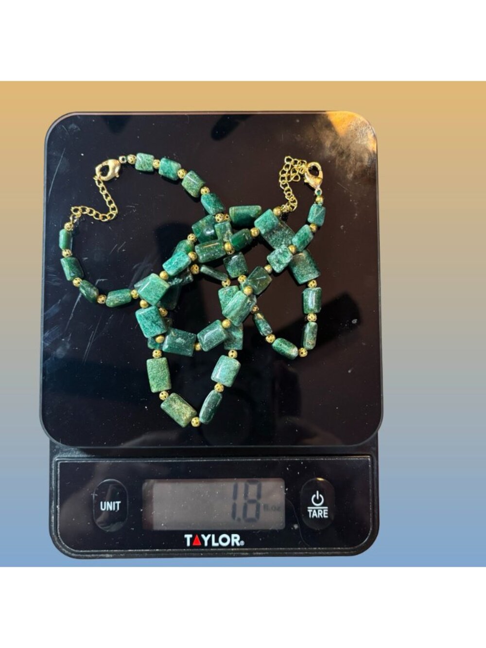 Green Semi Precious Stone Gold Tone Necklace Bracelet Set Adjustable Vintage - Picture 13 of 13